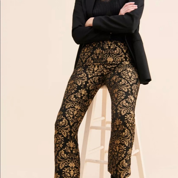 Urban Outfitters Womens Pants Tapestry Jacquard Cropped Black Gold Size 6 - Picture 8 of 16